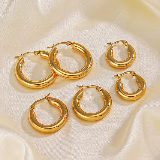 European And American Popular Simplicity Popular 18K Gold Plated Hoop Earrings Women