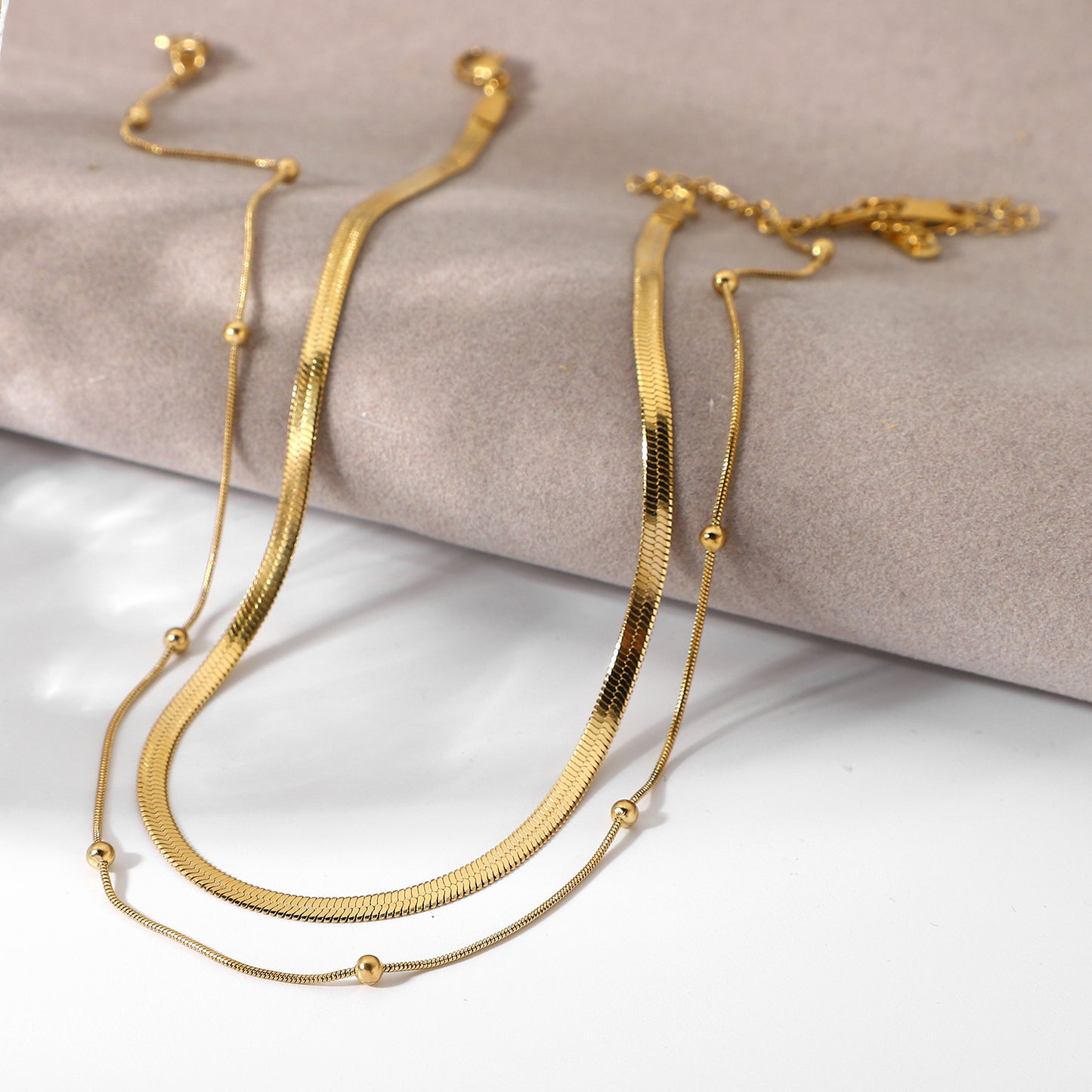 Fashion Twin Stainless Steel Neckband Necklace 14K Gold Plated